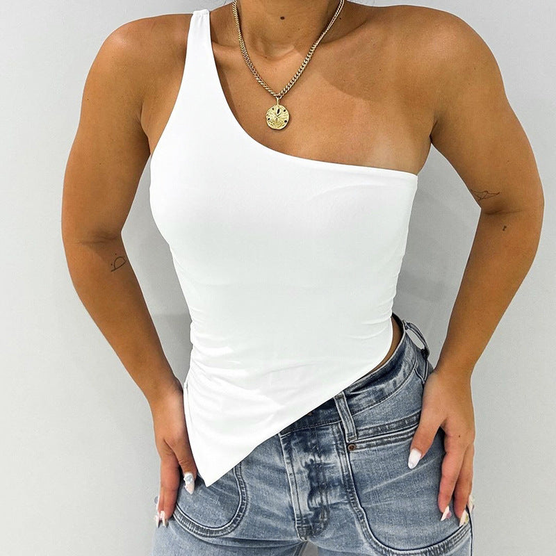 Women Clothing Summer Irregular Asymmetric Solid Color Vest Women Cropped Top