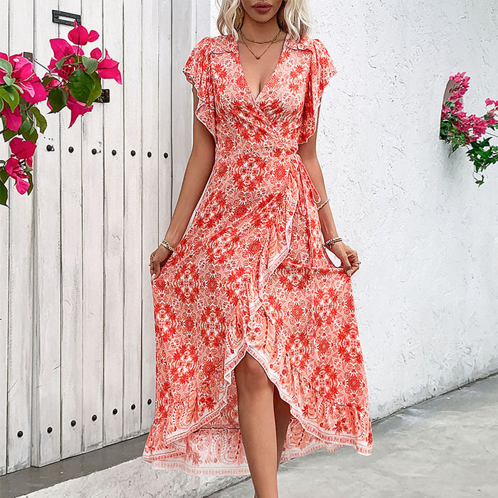 Summer V Neck Stomach Blanket Long Floral Dress