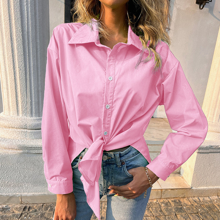 Women Clothing Shirt Solid Color Loose Long Sleeves Casual Top Women Women Clothing