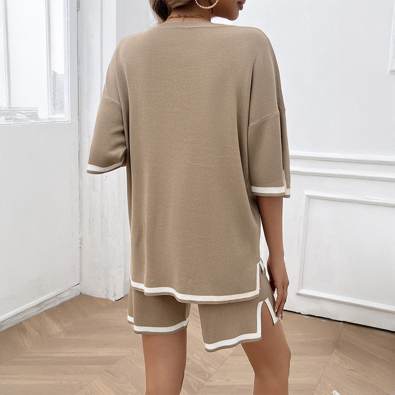 Women Clothing Spring Summer round Neck Casual Sweater Set
