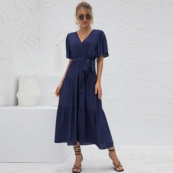 Summer Arrival Women Clothes Sexy V-neck Long Patchwork Dress