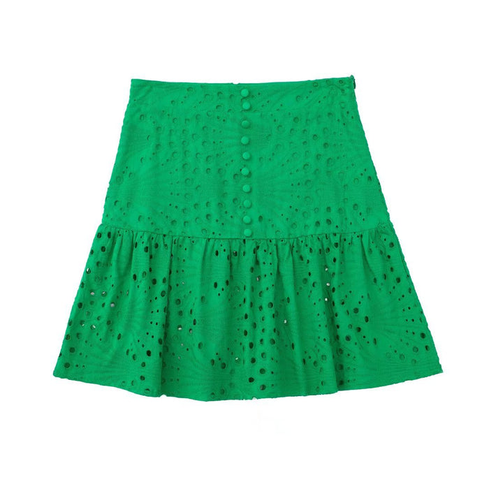 Women Clothing Embroidered Laminated Decoration Green Skirt