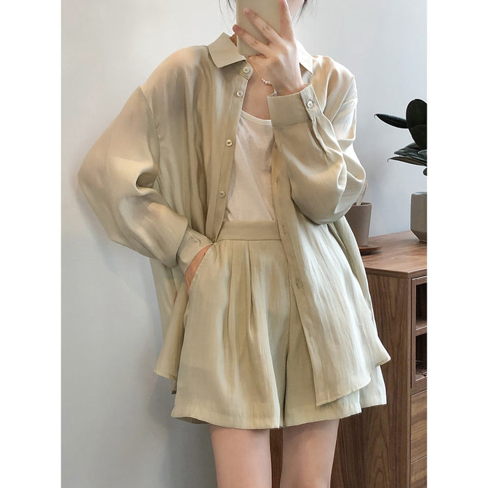 Draping Breathable Sun Protection Shirt Suit Women Summer Loose Thin Shirt Wide Leg Shorts Women