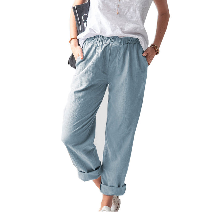 Summer Dried Shrimp Women Casual Elastic Straight Leg Trousers