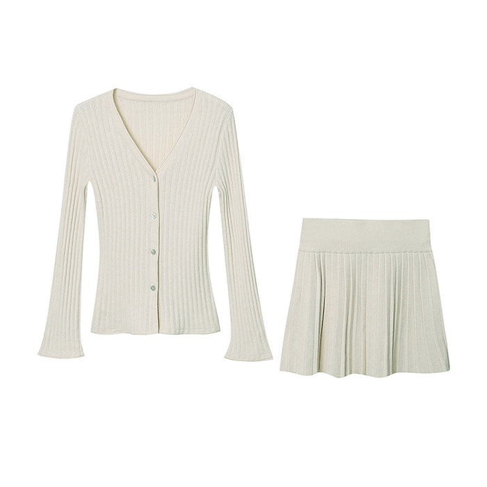 Fashionable Blogger Early Autumn French High Grade Knitted Cardigan Pleated Skirt Two Piece Set