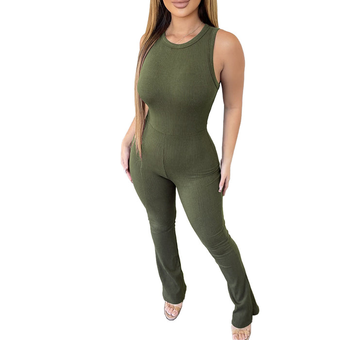 Women Clothing Comfortable Sleeveless Zipper Slim Fit High Waist Micro Pull Jumpsuit