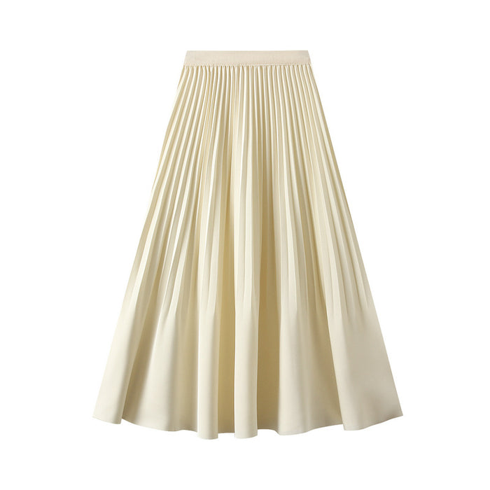 High Temperature Crumpled High Waist A Line Pleated Skirt Satin Mid Length Ruffled Skirt Spring Summer