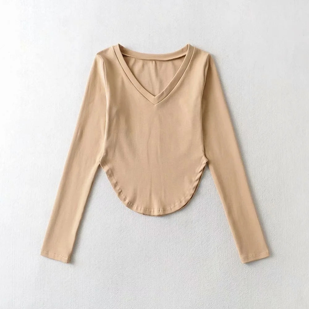 Early Autumn Thin Square Collar Irregular Asymmetric Inner Bottoming Shirt Slim Fit Slimming T shirt Long Sleeve Top Women