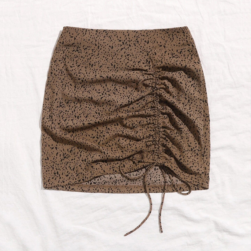 Women Clothing Sexy Mini Drawstring Short Skirt Women Leopard Print High Waist Slim-Fit One-Step Skirt Skirt