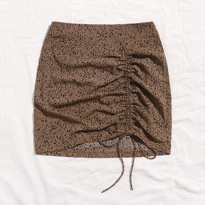 Women Clothing Sexy Mini Drawstring Short Skirt Women Leopard Print High Waist Slim-Fit One-Step Skirt Skirt