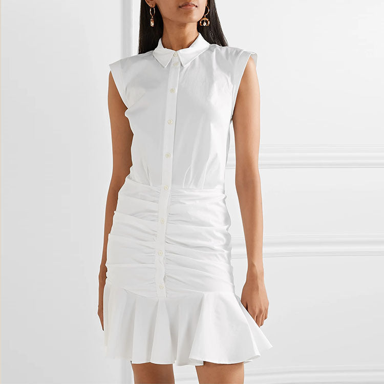 Summer Cotton Single Breasted Slim Fishtail Elegant Dress for Women