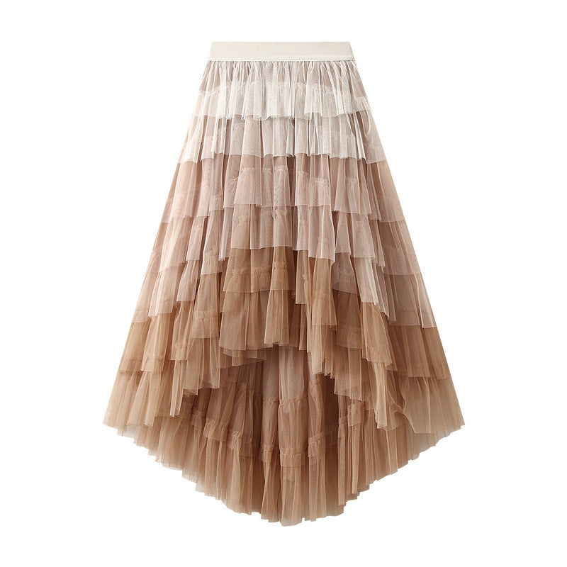 Irregular Asymmetric Tiered Dress High Waist Mesh Skirt Pettiskirt Women Gauze Skirt Fairy Dress