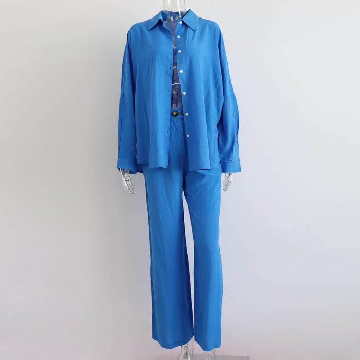 Early Autumn Casual Suit Women Y2g Vacation Batwing Sleeve Shirt Top Straight Leg Trousers Two Piece Suit