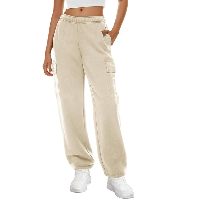 Autumn Winter Women Wide Leg Sweatpants Elastic Waist Loose Casual Workwear Trousers