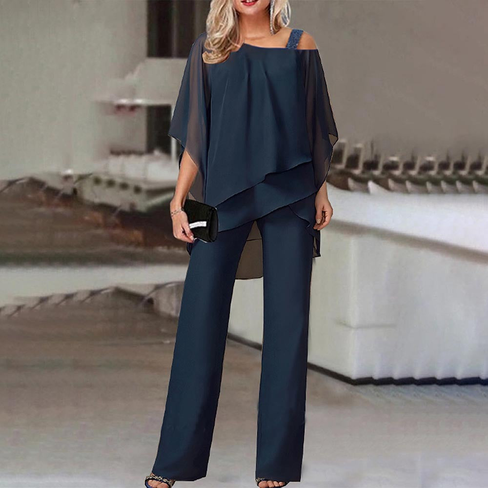 Women Clothing Solid Color Loose Casual Sleeve Irregular Asymmetric Suit