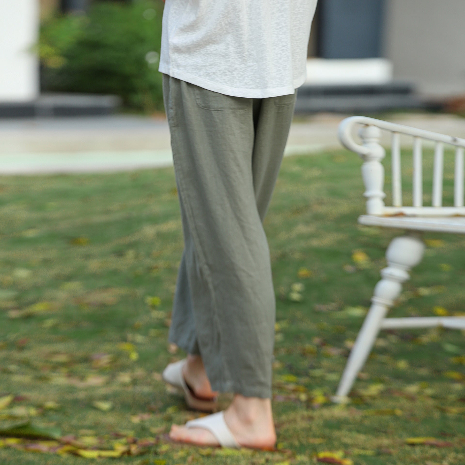 Summer Contrast Color Casual Pants Korean Pure Linen Comfortable Simple Loose Figure Flattering Cropped Harem Pants for Women