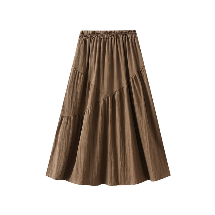 Elastic Waist Pleated Skirt for Women Summer High Waist Slimming A line Midi Skirt