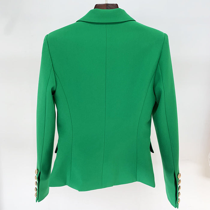 Goods Stars Double Breasted Lion Metal Buckle Slim Fit Blazer Emerald