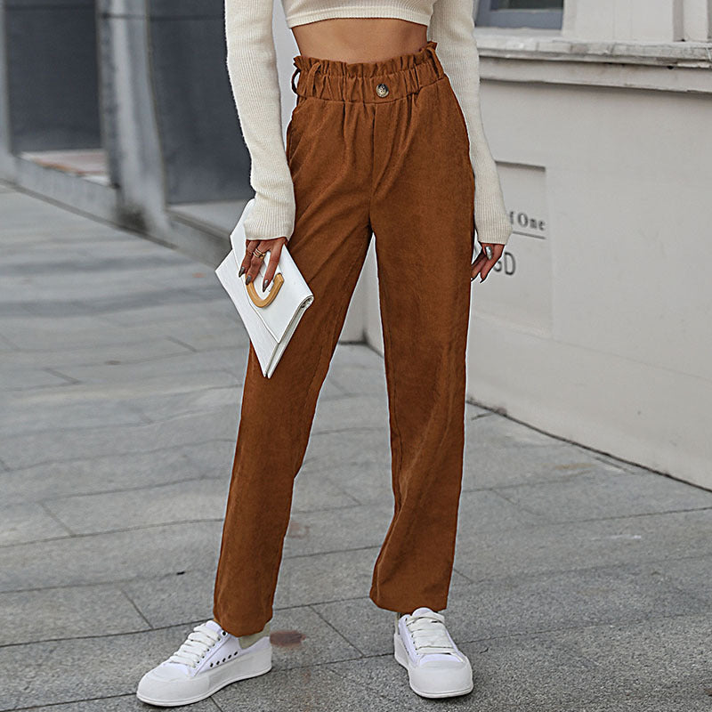 Women Wear Autumn Casual Solid Color Corduroy Pants