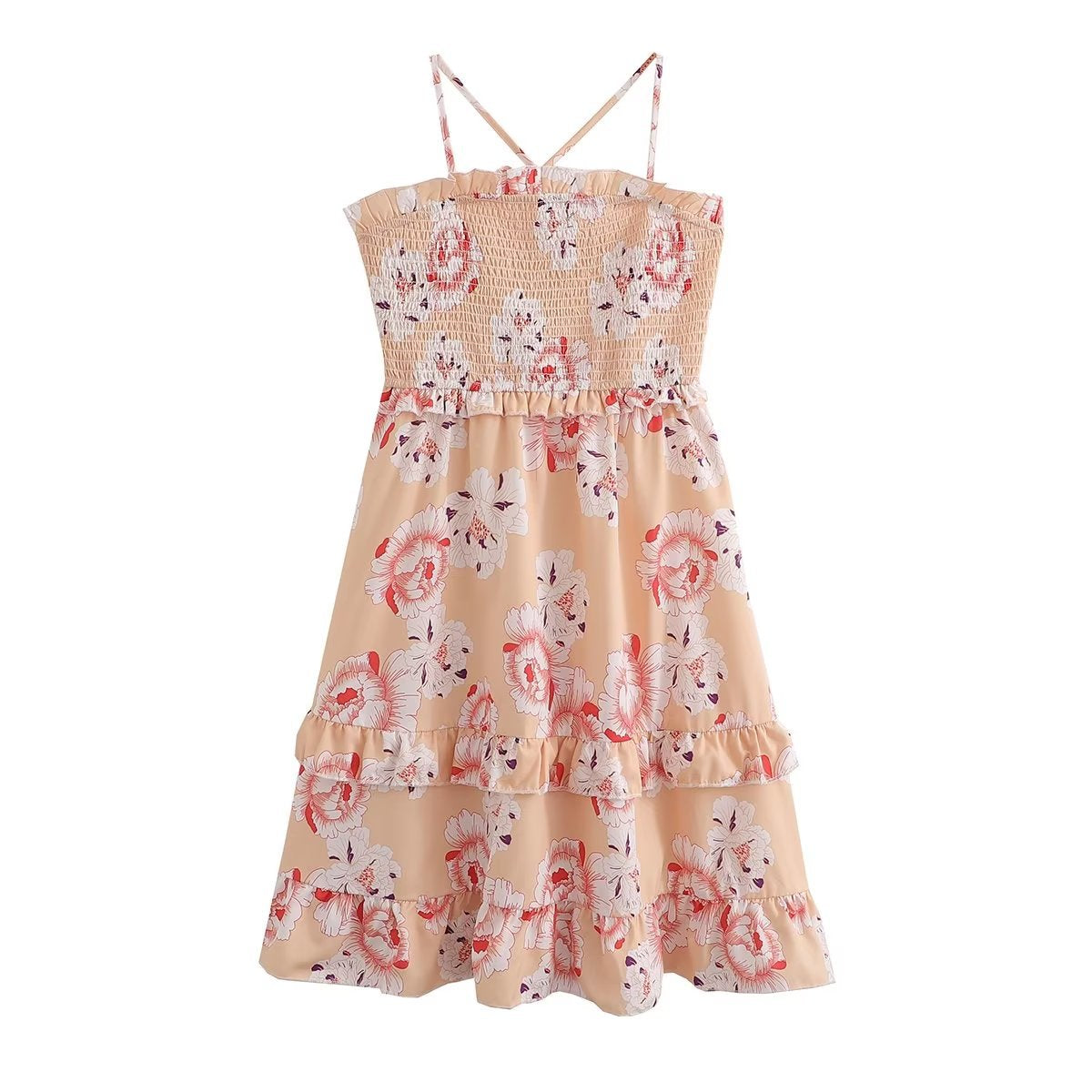 Spring Sexy Criss Cross Backless off Neck Floral Print Dress