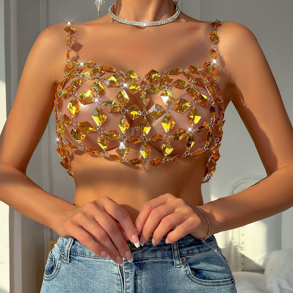 Summer Nightclub Sexy Gem Hollow Out Cutout Camisole Top