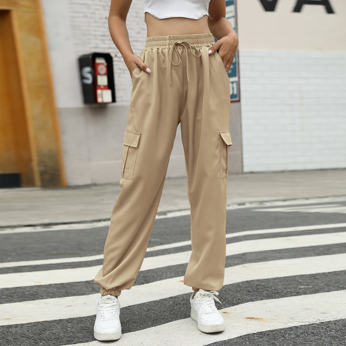 Autumn Winter Lacing Loose Cargo Pants Casual Pocket Ankle-Tied Trousers