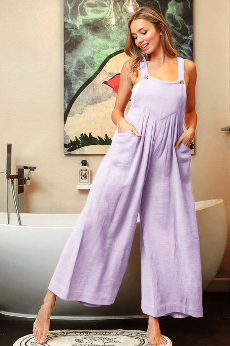 Women Clothing Summer Suspender Pants Two Pocket Jumpsuit Wide Leg Pants