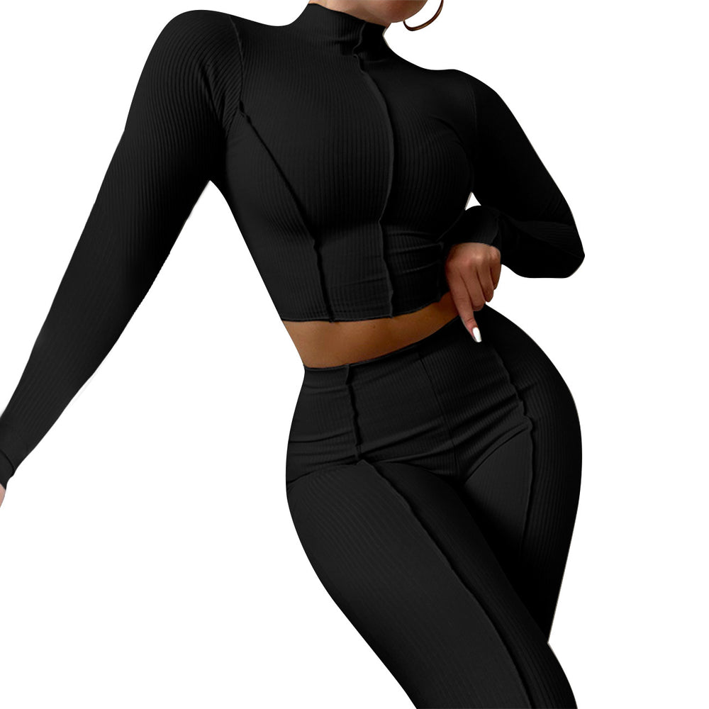 Women Clothing Fall ide-out Wear Design High-Necked Thread High Waist Slim Fit Two-Piece Suit