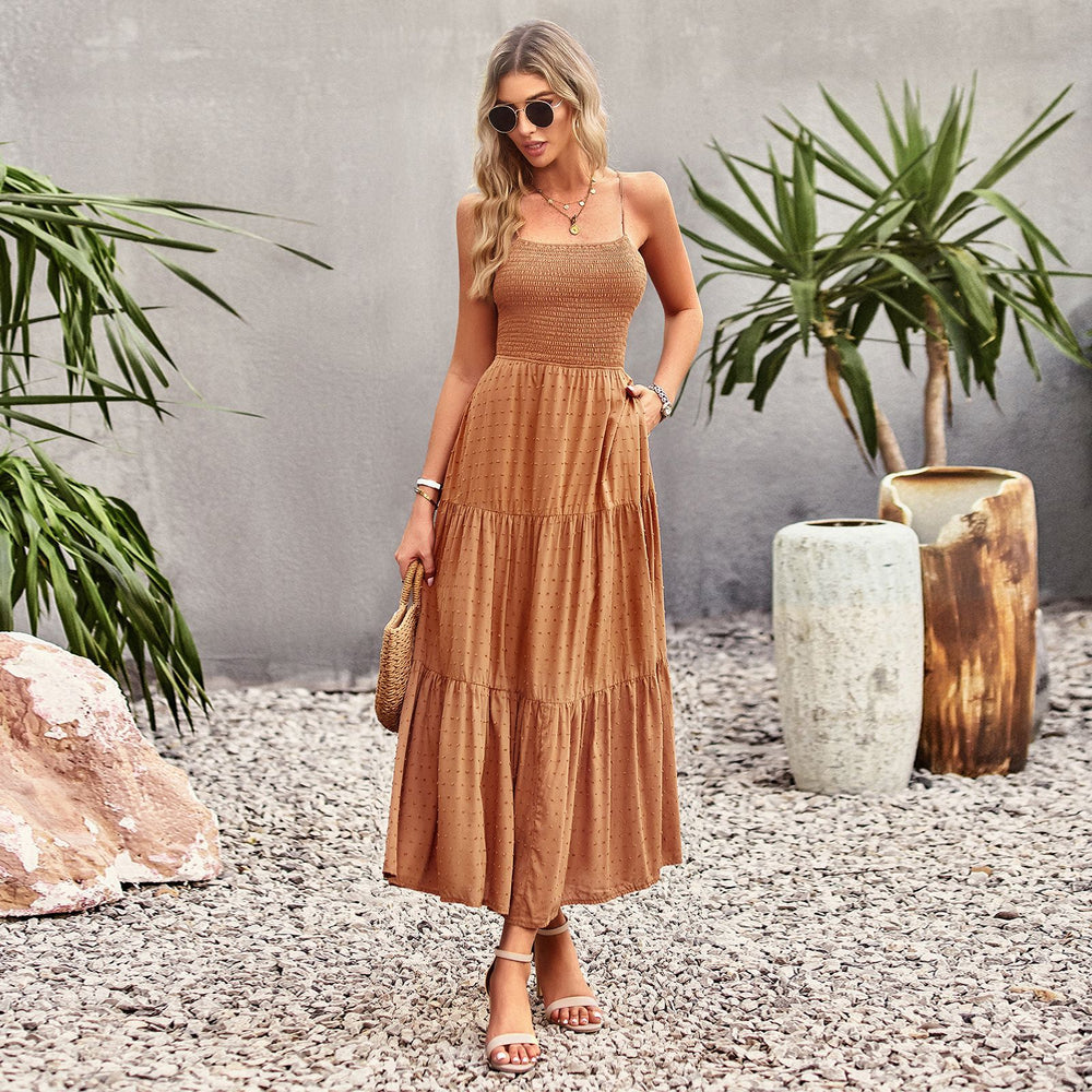 Women Solid Color Dress Women Summer Elegant Dress Maxi Dress