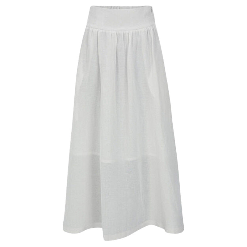 French High Waist Cotton Linen Skirt Summer Retro Simple Loose Figure Breathable Large Skirt A Line Skirt Women