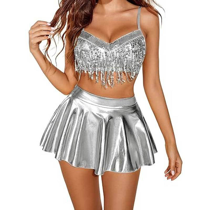 Women Team Costume Tassel Bra Girl Game Clothes Swimsuit Short Skirt Three Piece Set