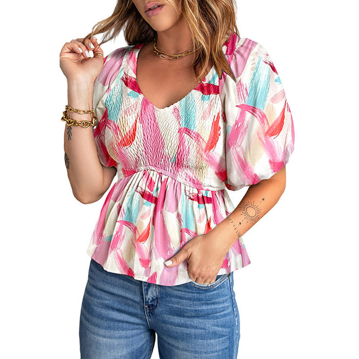 Summer Bohemian Chiffon Shirt Women Waist Slimming Floral Printed Pullover Women