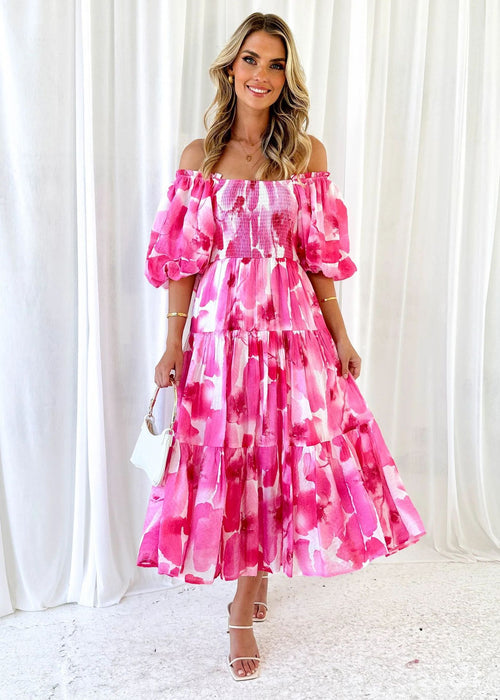 Summer Vacation Bubble Sleeve Printing French Tiered Dress