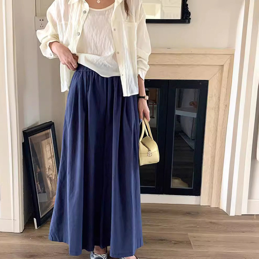 Japanese Korean Cotton Linen Trousers Casual Pants Summer Women Small High Grade Solid Color Loose Straight Wide Leg Idle