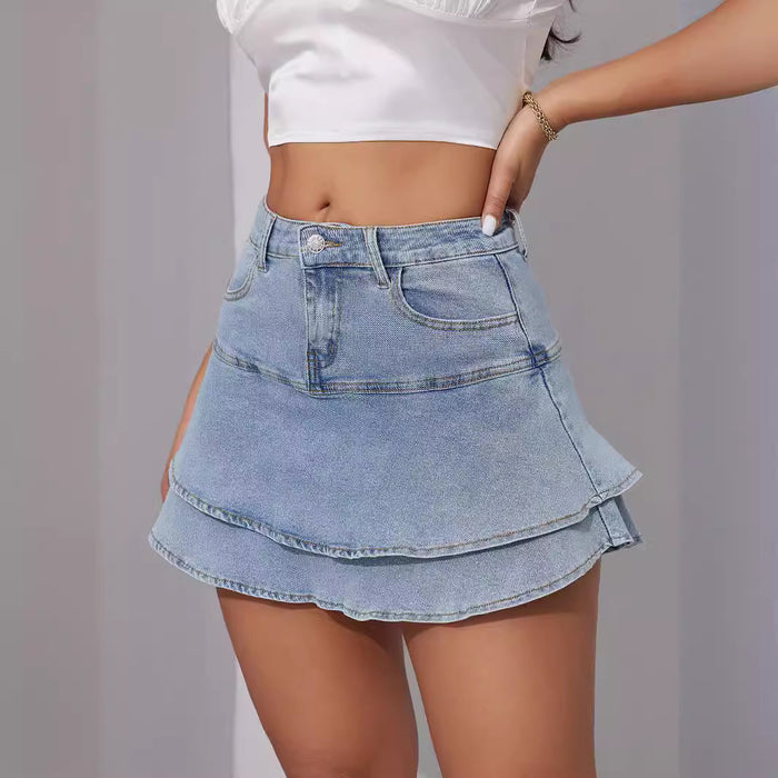 Personalized Fashionable Sexy Figure Flattering Flounced Skirt Denim Skirt Women