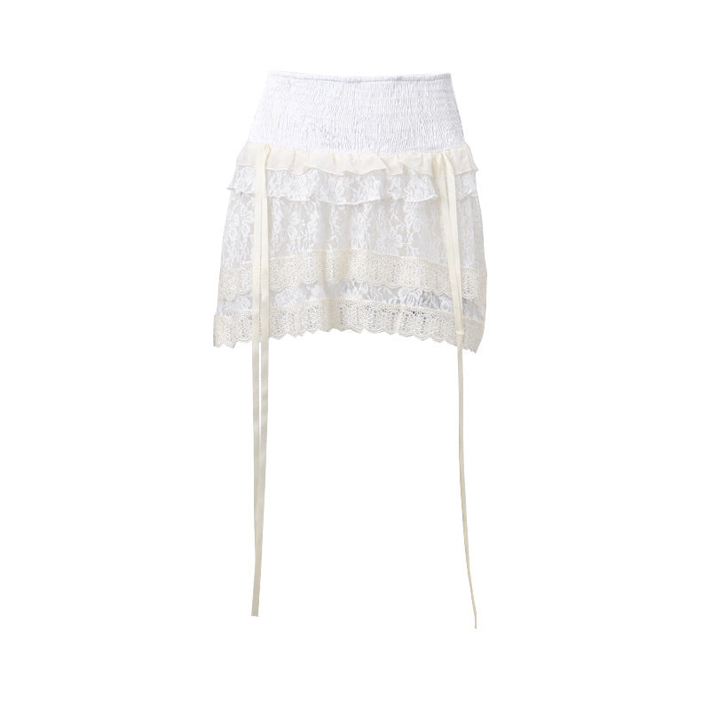 Women Clothing Summer Sexy Sexy Sexy Lace Stitching Low Waist French Sweet Skirt