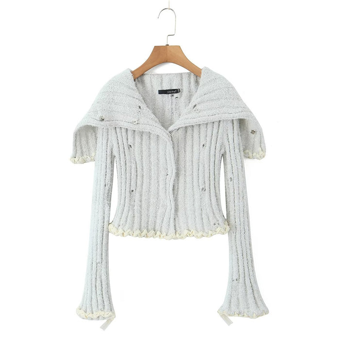 Autumn Two Color Handmade Rope Large Collared Sweater Rope Knitted Overskirt Sets