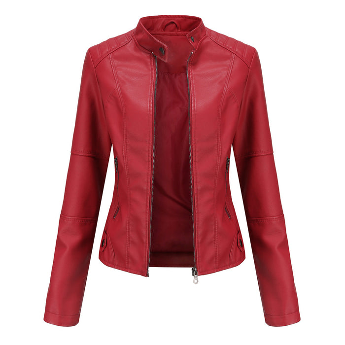 Women Leather Jacket Women Slim Jacket Thin Spring Autumn Coat Women Motorcycle Clothing Stand Collar Leather Jacket