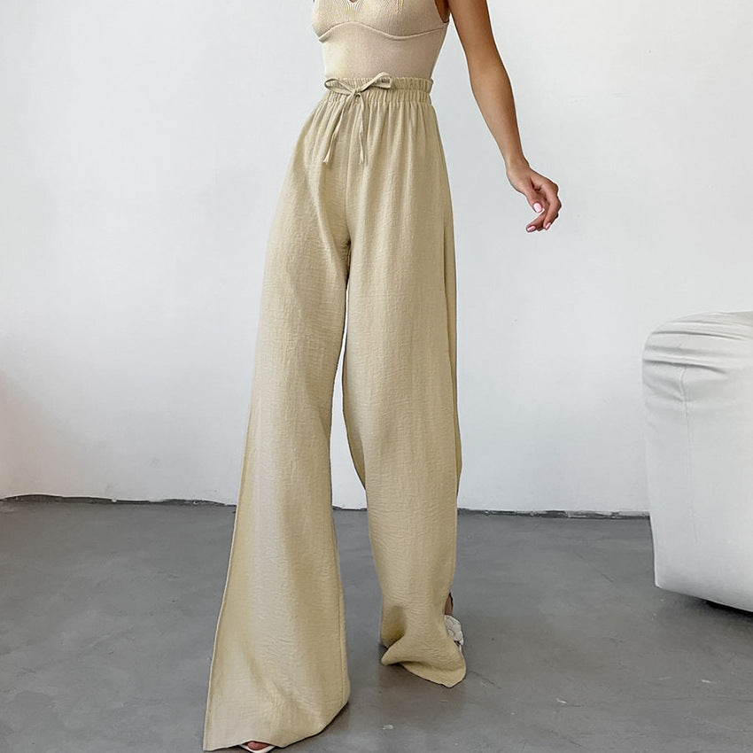 All Matching Khaki Loose All Cotton Sexy Slit Trousers Summer Office Drawstring Casual Pants Women