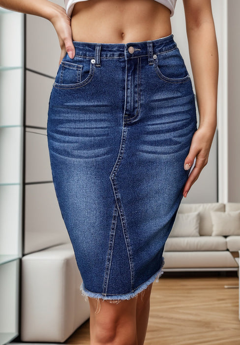 Casual Stretchy High Waist Slimming Slit Sheath Denim Skirt for Women