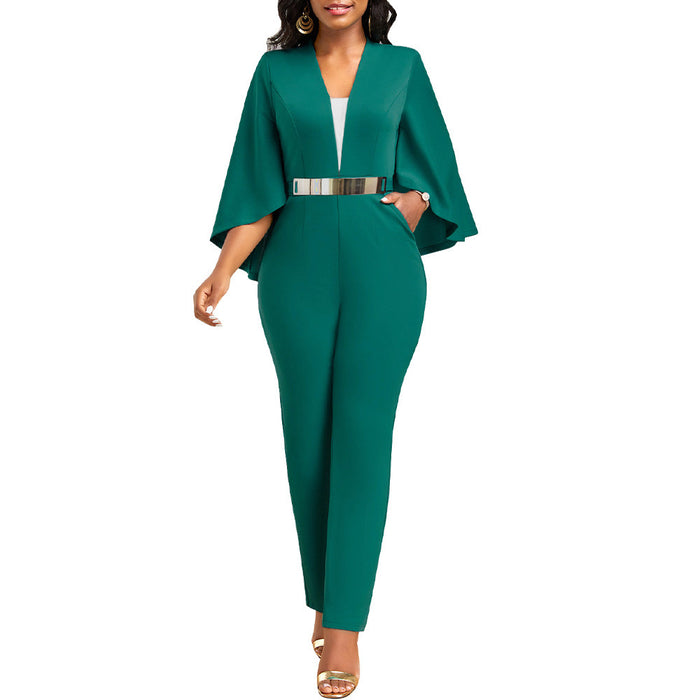 Women Clothing Black Business Women Batwing Sleeve Jumpsuit