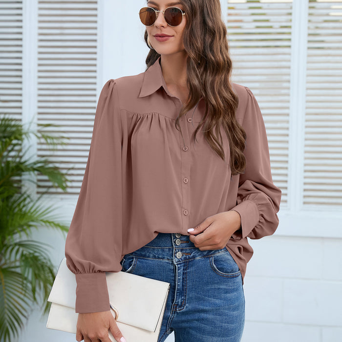 Women Clothing Spring Autumn Chiffon Shirt Women Shirt Pleated Long Sleeved Top Women