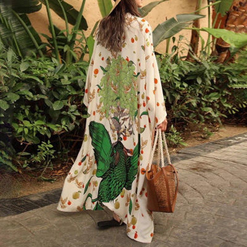 Polyester Printed Long Sun Protection Cardigan Women Swimsuit Outer Beach Cover Up Women's Vacation Beach Coat