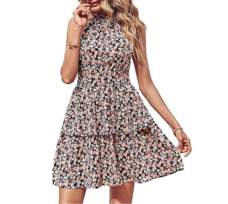 Summer Halter Backless Printed Sleeveless Dress Women Clothing