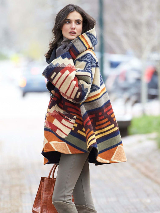 Winter Autumn Winter Women Loose Retro Printed Woolen Coat