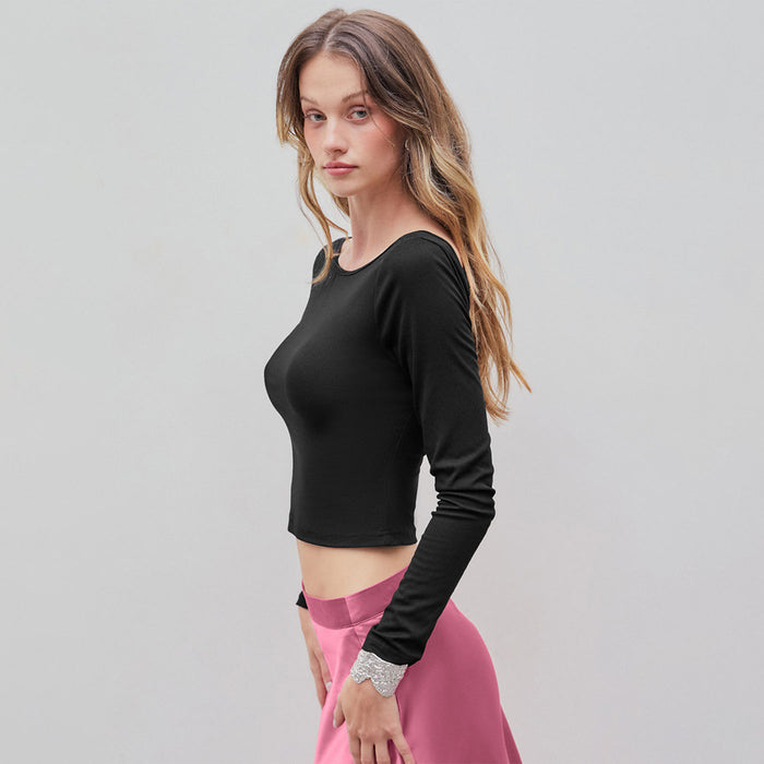 Sexy T shirt Autumn Winter Backless Design Short Slim Fit Bottoming Top Women