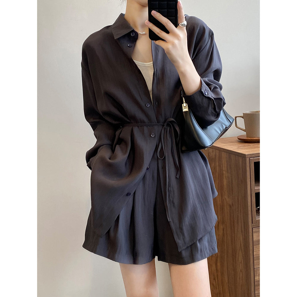 Draping Breathable Sun Protection Shirt Suit Women Summer Loose Thin Shirt Wide Leg Shorts Women