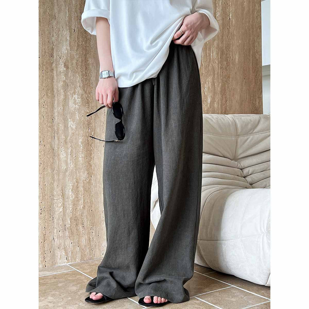Summer Linen Drawstring Wide Leg Pants Women Japanese Yamamoto Relaxed Feeling Lightweight Breathable Mop Trousers