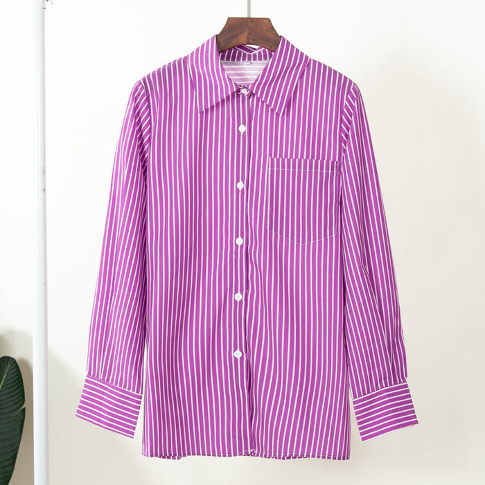 Solid Color Striped Shirt Summer Trendy Joker Loose Polo Striped Shirt