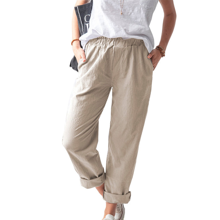 Summer Dried Shrimp Women Casual Elastic Straight Leg Trousers